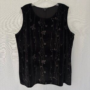 Vintage VIKKI VI Sparkly Floral Velour Sleeveless Top Y2K